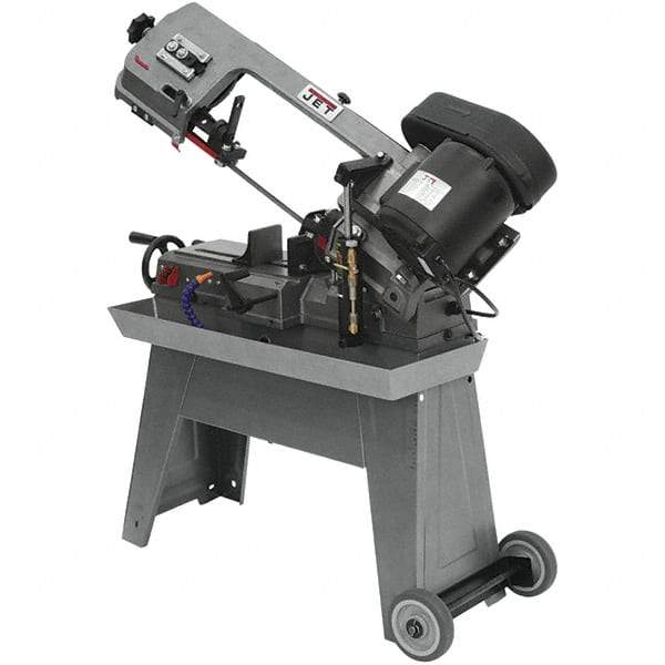 Jet - 7-1/2 x 5" Max Capacity, Manual Geared Head Horizontal Bandsaw - 85, 125 & 200 SFPM Blade Speed, 115/230 Volts, 45°, 0.5 hp, 1 Phase - Exact Tool & Supply