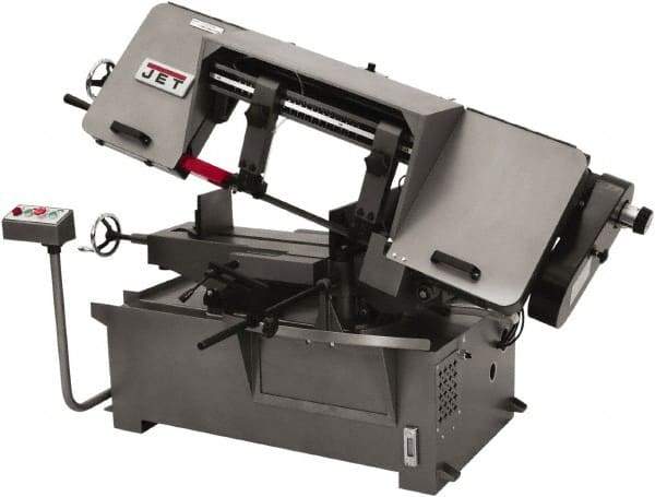 Jet - 11 x 16" Max Capacity, Manual Variable Speed Pulley Horizontal Bandsaw - 100 to 350 SFPM Blade Speed, 110/220 Volts, 45°, 1.5 hp, 1 Phase - Exact Tool & Supply