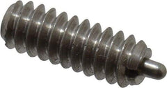 Vlier - 6-32, 3/8" Thread Length, 1/16" Plunger Projection, Stainless Steel Threaded Spring Plunger - 0.044 - 0.045" Max Plunger Diam, 3/8" Plunger Length, 1 Lb Init End Force, 1.6 Lb Final End Force - Exact Tool & Supply