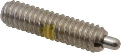 Vlier - 8-32, 5/8" Thread Length, 3/32" Plunger Projection, Stainless Steel Threaded Spring Plunger - 0.069 - 0.07" Max Plunger Diam, 5/8" Plunger Length, 0.7 Lb Init End Force, 2.3 Lb Final End Force - Exact Tool & Supply