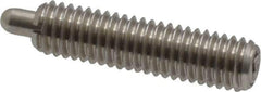 Vlier - 10-32, 3/4" Thread Length, 1/8" Plunger Projection, Stainless Steel Threaded Spring Plunger - 0.091 - 0.092" Max Plunger Diam, 3/4" Plunger Length, 1.3 Lb Init End Force, 2.7 Lb Final End Force - Exact Tool & Supply