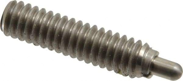 Vlier - 1/4-20, 1" Thread Length, 3/16" Plunger Projection, Stainless Steel Threaded Spring Plunger - 0.117 - 0.118" Max Plunger Diam, 1" Plunger Length, 1 Lb Init End Force, 4 Lb Final End Force - Exact Tool & Supply