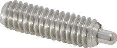 Vlier - 5/16-18, 1" Thread Length, 3/16" Plunger Projection, Stainless Steel Threaded Spring Plunger - 0.133 - 0.135" Max Plunger Diam, 1" Plunger Length, 3 Lb Init End Force, 15 Lb Final End Force - Exact Tool & Supply