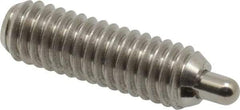 Vlier - 5/16-18, 1" Thread Length, 3/16" Plunger Projection, Stainless Steel Threaded Spring Plunger - 0.133 - 0.135" Max Plunger Diam, 1" Plunger Length, 1.5 Lb Init End Force, 4.5 Lb Final End Force - Exact Tool & Supply