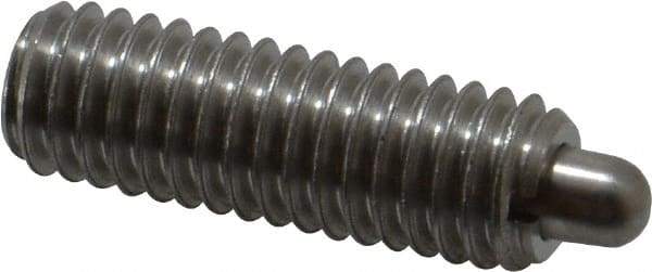 Vlier - 3/8-16, 1-1/8" Thread Length, 3/16" Plunger Projection, Stainless Steel Threaded Spring Plunger - 0.186 - 3/16" Max Plunger Diam, 1-1/8" Plunger Length, 5.5 Lb Init End Force, 14.5 Lb Final End Force - Exact Tool & Supply