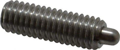 Vlier - 3/8-16, 1-1/8" Thread Length, 3/16" Plunger Projection, Stainless Steel Threaded Spring Plunger - 0.186 - 3/16" Max Plunger Diam, 1-1/8" Plunger Length, 5.5 Lb Init End Force, 14.5 Lb Final End Force - Exact Tool & Supply