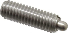 Vlier - 3/8-16, 1-1/8" Thread Length, 3/16" Plunger Projection, Stainless Steel Threaded Spring Plunger - 0.186 - 3/16" Max Plunger Diam, 1-1/8" Plunger Length, 2.8 Lb Init End Force, 7.2 Lb Final End Force - Exact Tool & Supply