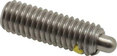 Vlier - 3/8-16, 1-1/8" Thread Length, 3/16" Plunger Projection, Stainless Steel Threaded Spring Plunger - 0.186 - 3/16" Max Plunger Diam, 1-1/8" Plunger Length, 2.8 Lb Init End Force, 7.2 Lb Final End Force - Exact Tool & Supply