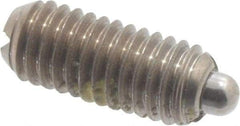 Vlier - 10-32, 0.468" Thread Length, 0.065" Plunger Projection, Stainless Steel Threaded Spring Plunger - 0.093" Max Plunger Diam, 0.468" Plunger Length, 0.75 Lb Init End Force, 2.5 Lb Final End Force - Exact Tool & Supply