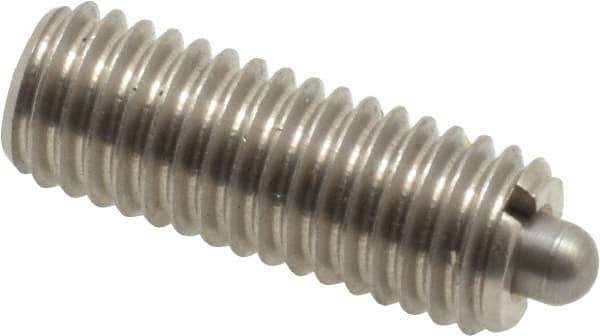 Vlier - M8 x 1.25, 0.866" Thread Length, 0.118" Plunger Projection, Stainless Steel Threaded Spring Plunger - 0.138" Max Plunger Diam, 0.866" Plunger Length, 2.02 Lb Init End Force, 7.87 Lb Final End Force - Exact Tool & Supply