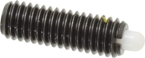 Vlier - 3/8-16, 1-1/8" Thread Length, 3/16" Plunger Projection, Steel Threaded Spring Plunger - 0.185 - 3/16" Max Plunger Diam, 1-1/8" Plunger Length, 2.8 Lb Init End Force, 7.2 Lb Final End Force - Exact Tool & Supply