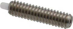 Vlier - 8-32, 5/8" Thread Length, 3/32" Plunger Projection, Stainless Steel Threaded Spring Plunger - 0.068 - 0.07" Max Plunger Diam, 5/8" Plunger Length, 0.7 Lb Init End Force, 2.3 Lb Final End Force - Exact Tool & Supply