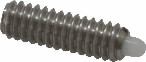 Vlier - 1/4-20, 3/4" Thread Length, 1/8" Plunger Projection, Stainless Steel Threaded Spring Plunger - 0.116 - 0.118" Max Plunger Diam, 3/4" Plunger Length, 2 Lb Init End Force, 9 Lb Final End Force - Exact Tool & Supply