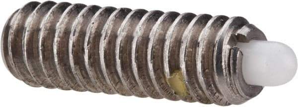 Vlier - 1/4-20, 3/4" Thread Length, 1/8" Plunger Projection, Stainless Steel Threaded Spring Plunger - 0.116 - 0.118" Max Plunger Diam, 3/4" Plunger Length, 2 Lb Init End Force, 9 Lb Final End Force - Exact Tool & Supply