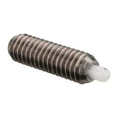 Vlier - 5/16-18, 1" Thread Length, 3/16" Plunger Projection, Stainless Steel Threaded Spring Plunger - 0.133 - 0.135" Max Plunger Diam, 1" Plunger Length, 3 Lb Init End Force, 15 Lb Final End Force - Exact Tool & Supply