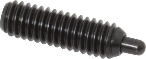 Vlier - 5/16-18, 1" Thread Length, 3/16" Plunger Projection, Steel Threaded Spring Plunger - 0.133 - 0.135" Max Plunger Diam, 1" Plunger Length, 3 Lb Init End Force, 15 Lb Final End Force, 0.093" Hex - Exact Tool & Supply