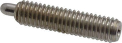 Vlier - 10-32, 3/4" Thread Length, 1/8" Plunger Projection, Stainless Steel Threaded Spring Plunger - 0.091 - 0.092" Max Plunger Diam, 3/4" Plunger Length, 1.3 Lb Init End Force, 2.7 Lb Final End Force, 0.063" Hex - Exact Tool & Supply