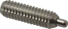 Vlier - 5/16-18, 1" Thread Length, 3/16" Plunger Projection, Stainless Steel Threaded Spring Plunger - 0.133 - 0.135" Max Plunger Diam, 1" Plunger Length, 3 Lb Init End Force, 15 Lb Final End Force, 0.093" Hex - Exact Tool & Supply