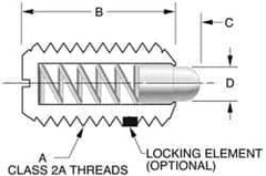 Vlier - 8-36, 7/16" Thread Length, 0.052" Plunger Projection, Stainless Steel Threaded Spring Plunger - 0.07" Max Plunger Diam, 0.437" Plunger Length, 0.5 Lb Init End Force, 1.5 Lb Final End Force - Exact Tool & Supply