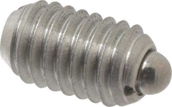 Vlier - 3/8-16, 5/8" Thread Length, 0.11" Plunger Projection, Stainless Steel Threaded Spring Plunger - 0.186" Max Plunger Diam, 0.625" Plunger Length, 1.5 Lb Init End Force, 5 Lb Final End Force - Exact Tool & Supply