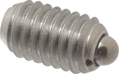 Vlier - 3/8-16, 5/8" Thread Length, 0.11" Plunger Projection, Stainless Steel Threaded Spring Plunger - 0.186" Max Plunger Diam, 0.625" Plunger Length, 1.5 Lb Init End Force, 5 Lb Final End Force - Exact Tool & Supply