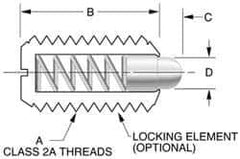 Vlier - 8-36, 7/16" Thread Length, 0.052" Plunger Projection, Steel Threaded Spring Plunger - 0.07" Max Plunger Diam, 0.437" Plunger Length, 0.5 Lb Init End Force, 1.5 Lb Final End Force - Exact Tool & Supply