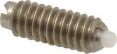 Vlier - 8-32, 7/16" Thread Length, 0.052" Plunger Projection, Stainless Steel Threaded Spring Plunger - 0.07" Max Plunger Diam, 0.437" Plunger Length, 0.5 Lb Init End Force, 1.5 Lb Final End Force - Exact Tool & Supply