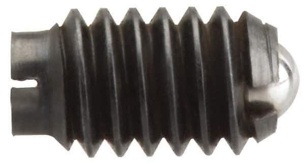 Vlier - 5/8-11, 0.375" Ball Diam, 0.984" Body Length, 0.096" Max Ball Reach, Threaded Ball Plunger - Stainless Steel Body, Stainless Steel Ball, 4.5 Lb Initial End Force, 9 Lb Final End Force, Locking Element - Exact Tool & Supply