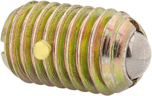 Vlier - 5/8-11, 0.375" Ball Diam, 0.984" Body Length, 0.096" Max Ball Reach, Threaded Ball Plunger - Steel Body, Steel Ball, 7 Lb Initial End Force, 50 Lb Final End Force, Locking Element - Exact Tool & Supply