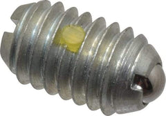 Vlier - 3/8-16, 0.188" Ball Diam, 0.625" Body Length, 0.048" Max Ball Reach, Threaded Ball Plunger - Steel Body, Steel Ball, 2.5 Lb Initial End Force, 5 Lb Final End Force, Locking Element - Exact Tool & Supply