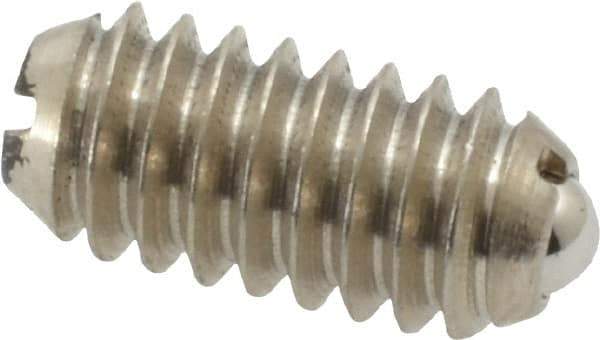 Vlier - 1/4-20, 0.125" Ball Diam, 0.531" Body Length, 0.035" Max Ball Reach, Threaded Ball Plunger - Stainless Steel Body, Stainless Steel Ball, 3 Lb Initial End Force, 7 Lb Final End Force - Exact Tool & Supply