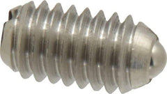 Vlier - 5/16-18, 0.156" Ball Diam, 0.578" Body Length, 0.04" Max Ball Reach, Threaded Ball Plunger - Stainless Steel Body, Stainless Steel Ball, 4 Lb Initial End Force, 9 Lb Final End Force - Exact Tool & Supply