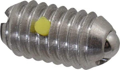 Vlier - 5/16-18, 0.156" Ball Diam, 0.578" Body Length, 0.04" Max Ball Reach, Threaded Ball Plunger - Stainless Steel Body, Stainless Steel Ball, 4 Lb Initial End Force, 9 Lb Final End Force, Locking Element - Exact Tool & Supply