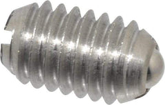 Vlier - 3/8-16, 0.188" Ball Diam, 0.625" Body Length, 0.048" Max Ball Reach, Threaded Ball Plunger - Stainless Steel Body, Stainless Steel Ball, 5 Lb Initial End Force, 10 Lb Final End Force - Exact Tool & Supply