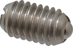 Vlier - 3/8-16, 0.188" Ball Diam, 0.625" Body Length, 0.048" Max Ball Reach, Threaded Ball Plunger - Stainless Steel Body, Stainless Steel Ball, 5 Lb Initial End Force, 10 Lb Final End Force, Locking Element - Exact Tool & Supply
