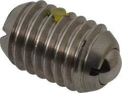 Vlier - 1/2-13, 0.281" Ball Diam, 0.75" Body Length, 0.072" Max Ball Reach, Threaded Ball Plunger - Stainless Steel Body, Stainless Steel Ball, 6 Lb Initial End Force, 12 Lb Final End Force, Locking Element - Exact Tool & Supply
