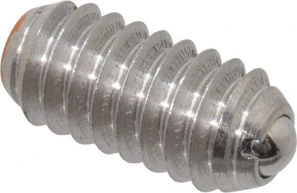 Vlier - 1/4-20, 0.125" Ball Diam, 0.531" Body Length, 0.035" Max Ball Reach, Threaded Ball Plunger - Stainless Steel Body, Stainless Steel Ball, 4 Lb Initial End Force, 12 Lb Final End Force - Exact Tool & Supply