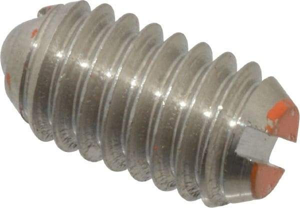 Vlier - 5/16-18, 0.156" Ball Diam, 0.578" Body Length, 0.04" Max Ball Reach, Threaded Ball Plunger - Stainless Steel Body, Stainless Steel Ball, 6 Lb Initial End Force, 17 Lb Final End Force - Exact Tool & Supply