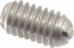 Vlier - 5/16-18, 0.156" Ball Diam, 0.578" Body Length, 0.04" Max Ball Reach, Threaded Ball Plunger - Stainless Steel Body, Stainless Steel Ball, 6 Lb Initial End Force, 17 Lb Final End Force, Locking Element - Exact Tool & Supply