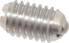 Vlier - 3/8-16, 0.188" Ball Diam, 0.625" Body Length, 0.048" Max Ball Reach, Threaded Ball Plunger - Stainless Steel Body, Stainless Steel Ball, 6 Lb Initial End Force, 21 Lb Final End Force - Exact Tool & Supply