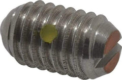 Vlier - 3/8-16, 0.188" Ball Diam, 0.625" Body Length, 0.048" Max Ball Reach, Threaded Ball Plunger - Stainless Steel Body, Stainless Steel Ball, 6 Lb Initial End Force, 21 Lb Final End Force, Locking Element - Exact Tool & Supply