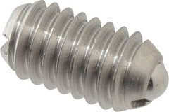 Vlier - 5/16-18, 0.156" Ball Diam, 0.578" Body Length, 0.04" Max Ball Reach, Threaded Ball Plunger - Stainless Steel Body, Stainless Steel Ball, 2 Lb Initial End Force, 4.25 Lb Final End Force - Exact Tool & Supply