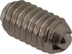 Vlier - 5/16-18, 0.156" Ball Diam, 0.578" Body Length, 0.04" Max Ball Reach, Threaded Ball Plunger - Stainless Steel Body, Stainless Steel Ball, 2 Lb Initial End Force, 4.25 Lb Final End Force, Locking Element - Exact Tool & Supply