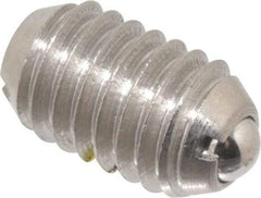 Vlier - 3/8-16, 0.188" Ball Diam, 0.625" Body Length, 0.048" Max Ball Reach, Threaded Ball Plunger - Stainless Steel Body, Stainless Steel Ball, 2.5 Lb Initial End Force, 5 Lb Final End Force, Locking Element - Exact Tool & Supply