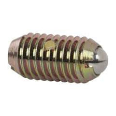 Vlier - M10x1.5, 6mm Ball Diam, 19mm Body Length, 2mm Max Ball Reach, Threaded Ball Plunger - Steel Body, Steel Ball, 13.49 Lb Initial End Force, 20.23 Lb Final End Force, Locking Element - Exact Tool & Supply