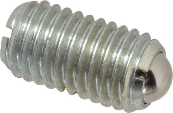 Vlier - M12x1.75, 8mm Ball Diam, 22mm Body Length, 2.5mm Max Ball Reach, Threaded Ball Plunger - Steel Body, Steel Ball, 2.25 Lb Initial End Force, 4.5 Lb Final End Force, Locking Element - Exact Tool & Supply