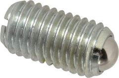 Vlier - M12x1.75, 8mm Ball Diam, 22mm Body Length, 2.5mm Max Ball Reach, Threaded Ball Plunger - Steel Body, Steel Ball, 2.25 Lb Initial End Force, 4.5 Lb Final End Force, Locking Element - Exact Tool & Supply