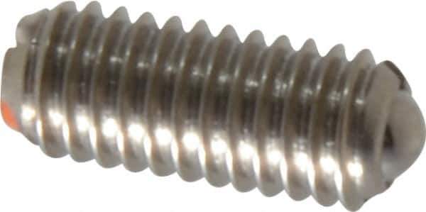 Vlier - M6x1.0, 3.5mm Ball Diam, 14mm Body Length, 1mm Max Ball Reach, Threaded Ball Plunger - Stainless Steel Body, Stainless Steel Ball, 6.29 Lb Initial End Force, 9 Lb Final End Force - Exact Tool & Supply