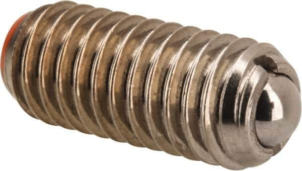 Vlier - M6x1.0, 3.5mm Ball Diam, 14mm Body Length, 1mm Max Ball Reach, Threaded Ball Plunger - Stainless Steel Body, Stainless Steel Ball, 6.29 Lb Initial End Force, 9 Lb Final End Force, Locking Element - Exact Tool & Supply