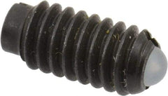 Vlier - 8-32, 0.094" Ball Diam, 0.344" Body Length, 0.025" Max Ball Reach, Threaded Ball Plunger - Steel Body, Nylon Ball, 0.5 Lb Initial End Force, 1.25 Lb Final End Force, Locking Element - Exact Tool & Supply